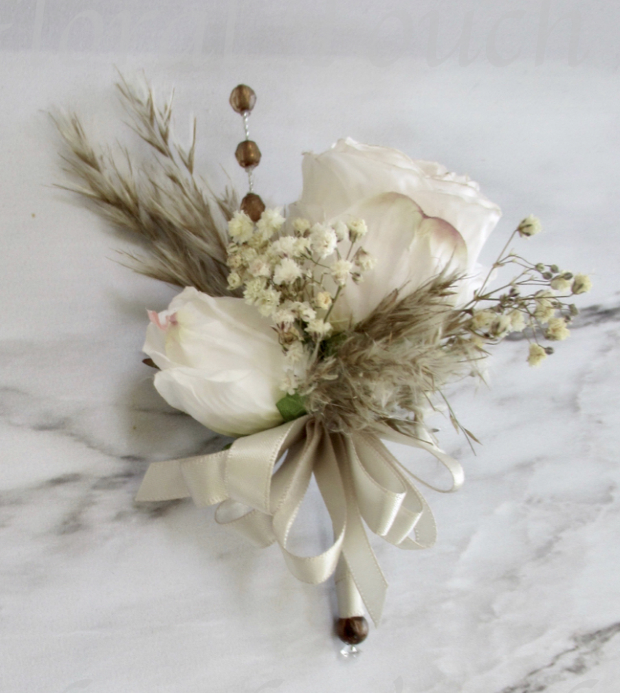 taupe and ivory corsage for weddings, nude wedding corsage